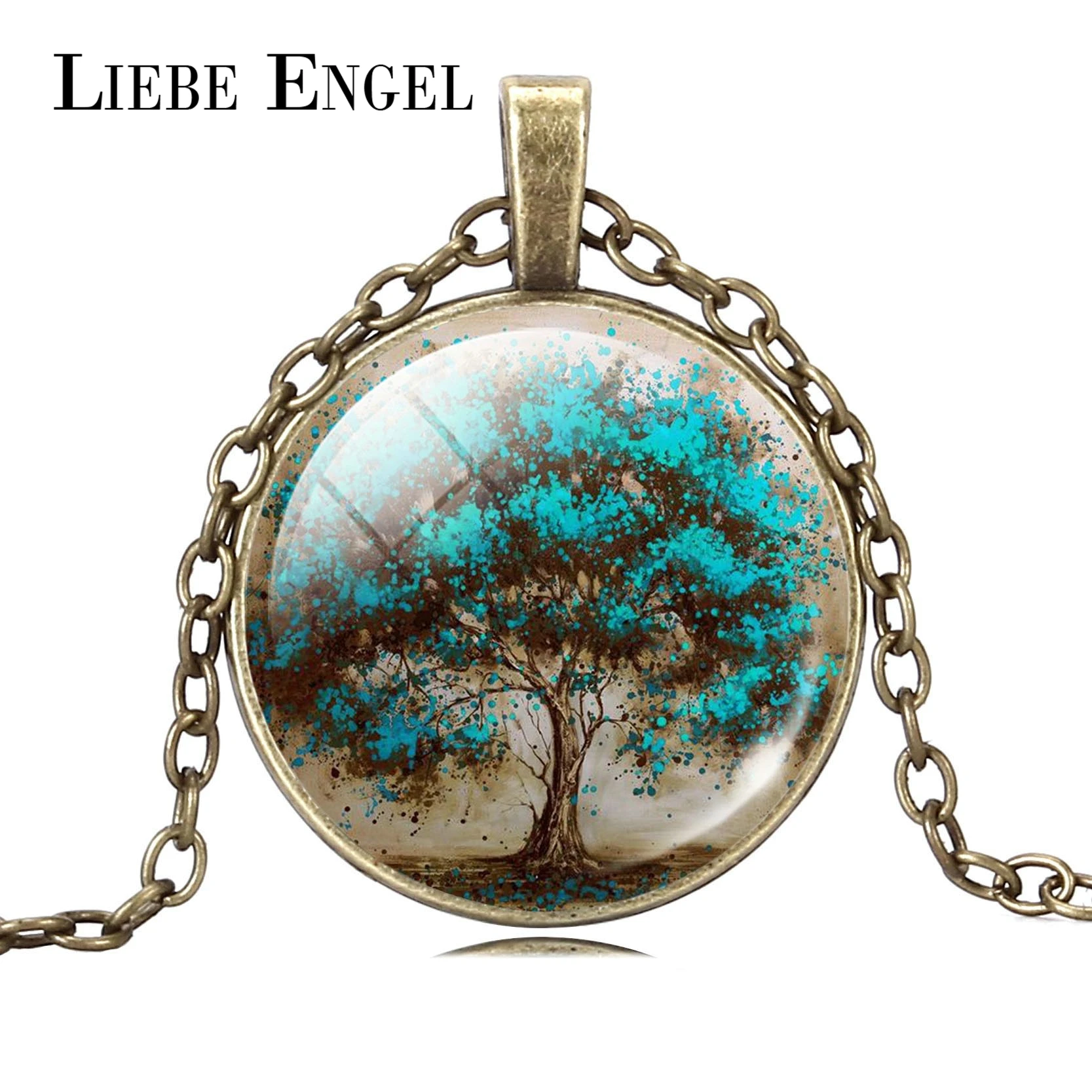 

LIEBE ENGEL Fashion Life Tree Glass Cabochon Statement Necklace & Pendant Jewelry Vintage Bronze Chain Choker Necklace For Women