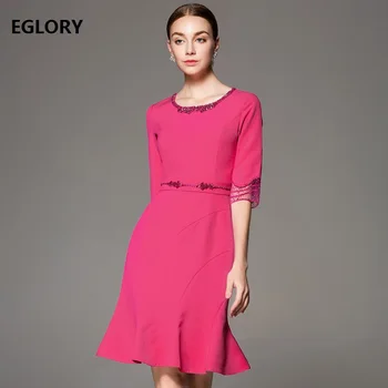 

XXXL Vestidos De Festa 2019 Spring Party Inspired Women Lux Diamond Beading 3/4 Sleeve Bodycon Trumpet Dress Pink Rose Red Festa