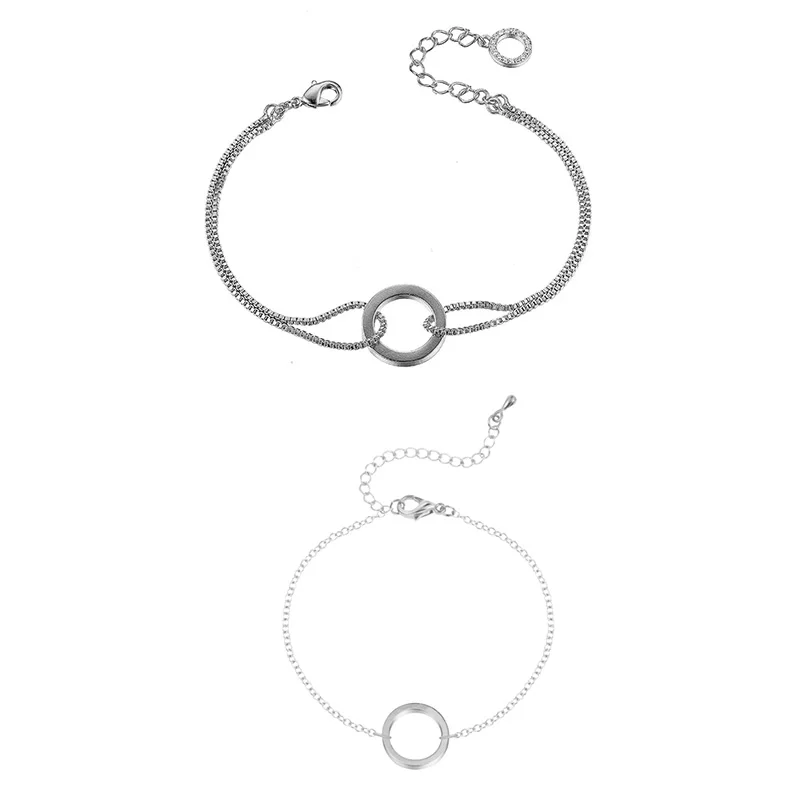 

2pcs bohemian style silver/gold color circle round cz zircon jewelry set for women wedding double layer bracelet jewelry J4703