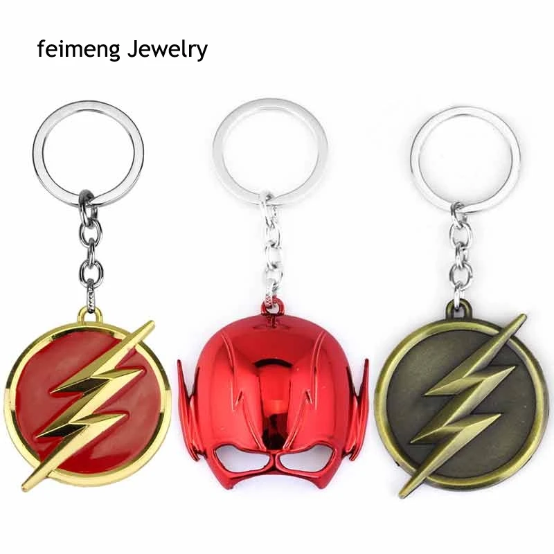 Trendy DC Comics The Flash Keychain lighting Logo Red Gold Metal Key