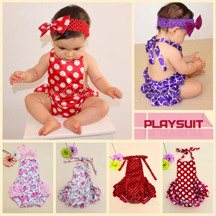 New Baby Girls Dots Rompers Ruffles Halter Party Clothing Toddler Cute