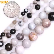 Драгоценный камень-внутри натуральный круглый гладкий белый параль Dendritic бусины из агата для изготовления ювелирных изделий 15 дюймов DIY рождественские украшения