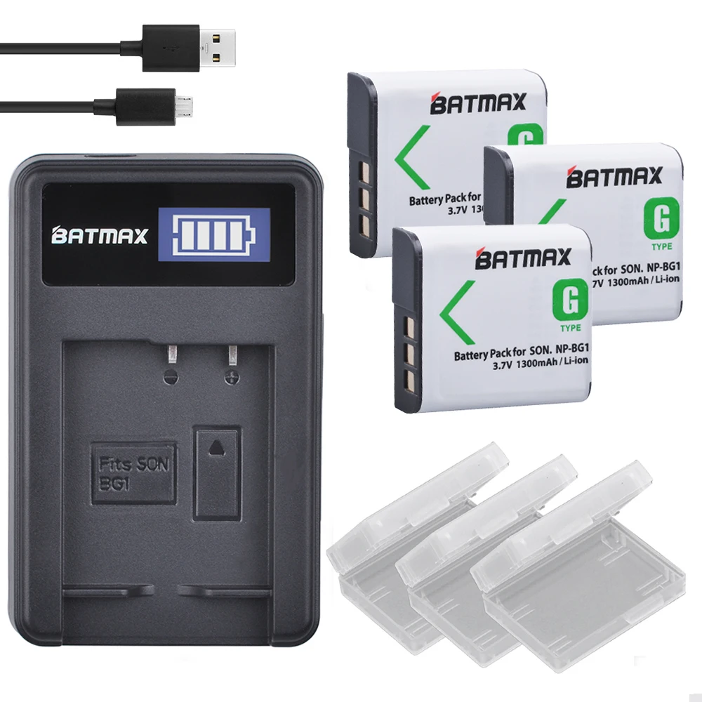 

3Pcs NP-BG1 NP BG1 Camera Battery + LCD USB Charger for Sony HX10 W30 W210 W100 W110 W120 H50 H55 H70 HX9 T20 T100 W55
