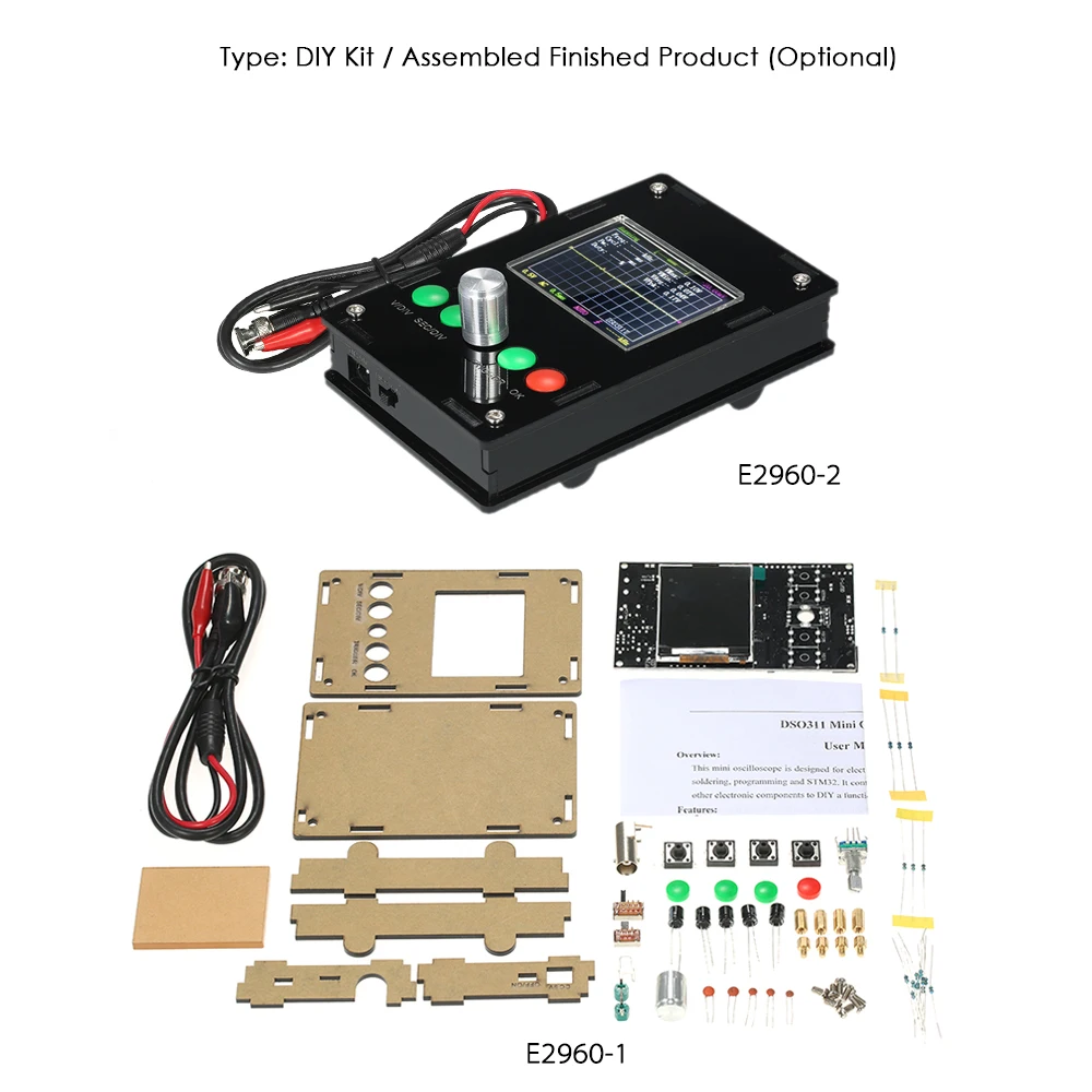 DC 9V 200mA DSO311 Мини DIY Kit Цифровой осциллограф 1msps 2," TFT ЖК-дисплей STM32 12-разрядный зонд