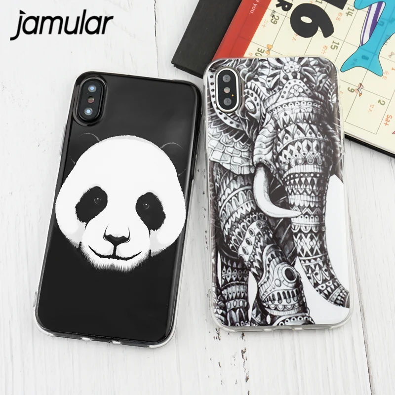JAMULAR Cartoon Animal Panda Orangutan Lion Elephant Case For iphone 6 6s Plus X Soft TPU Cover For iphone 7 8 Plus Coque Funda