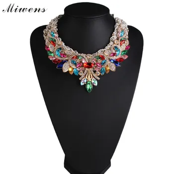 

Miwens 2017 New Luxury Multicolor Crystal Collar Choker Necklaces Women Fashion Rhinestone Pendant Maxi Statement Necklace 6816