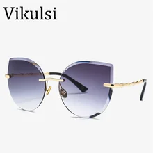 Новинка, кошачий глаз, женские солнцезащитные очки, брендовые, градиентные, без оправы, солнцезащитные очки для женщин, Ретро стиль, кошачий глаз, очки для женщин, солнцезащитные очки, UV400