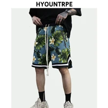 Мужская мода с цветочным принтом Drawstring шорты в уличном стиле веревки рисовать на молнии Jogger Короткие штаны сетки свободные шорты в стиле хип-хоп