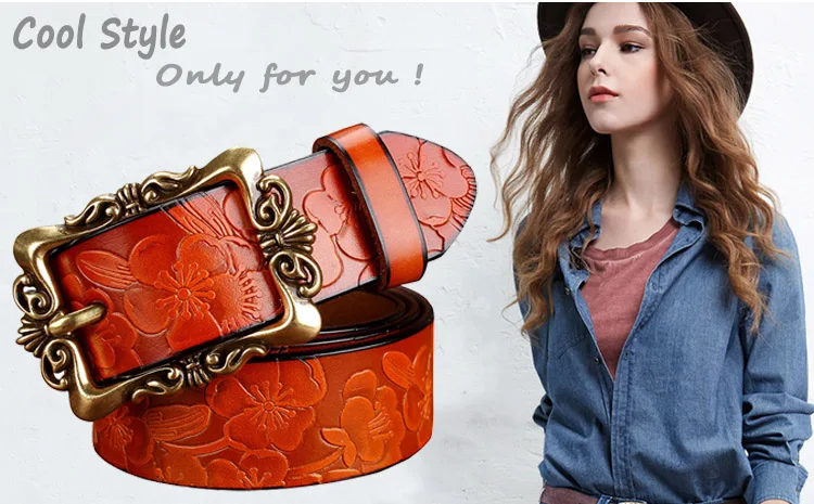 designer belts women Fashion Wide Genuine leather belts for women Vintage Floral Pin buckle Woman belt High quality second layer Cow skin jeans strap waist belt for women