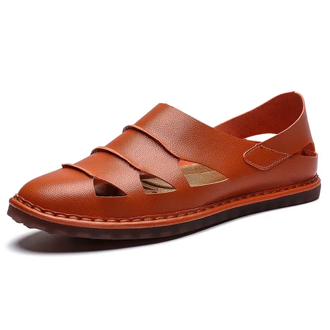 Классические мужские мягкие сандалии удобная мужская летняя обувь кожаные сандалии Большие размеры мягкие сандалии мужские римские удобные мужские летние - Цвет: brown