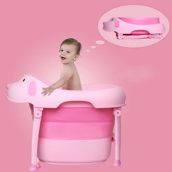 

2019 Fashion Baby Folding Cartoon Children Bath Tub Security Folding Baby Shower Bathtub Cartoon Dogs Foldable Children Bathtub