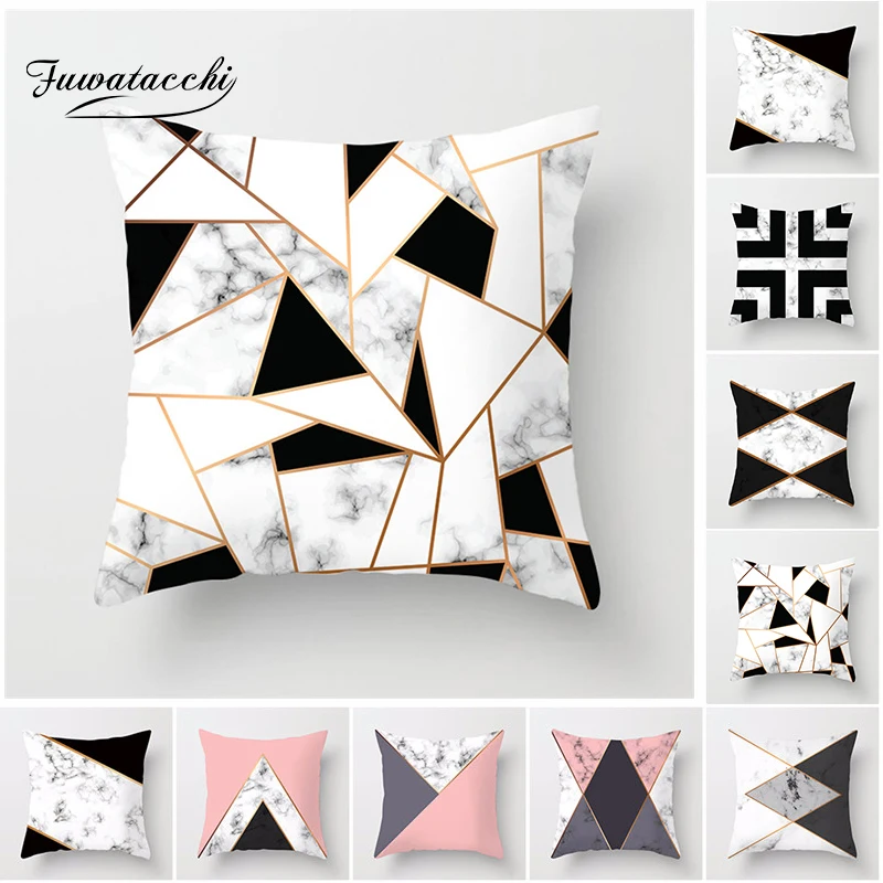 

Fuwatacchi Geometric Nordic Cushion Cover Striped Marble Texture Printed Pillowcases Decor Home Sofa Black White Pillow Covers