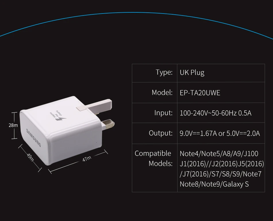 Note9 S8 S9 plus Оригинальное быстрое зарядное устройство 9V1. 67A и 5V2A настенное быстрое USB зарядное устройство Snelle Loding EU/US/UK Note8 S 9 Note5 C5 S6 S7edge