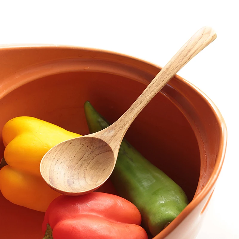 High Quality Wooden Spoon Large Soup Spoon Wood Dinner Cutlery Spoon Tablespoon Kitchen Ladle Wooden Cooking Utensils Tableware (6)