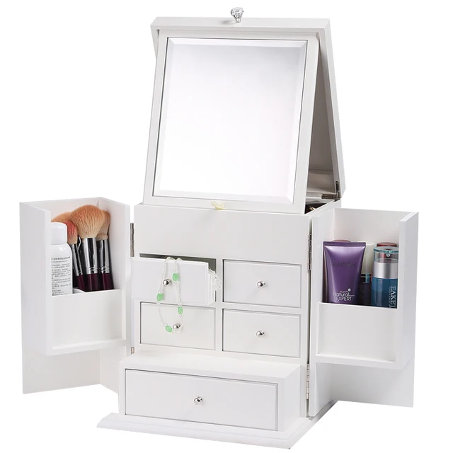 Desktop Wooden Cosmetic Storage Box Cover Super Large Dressing Table Previous