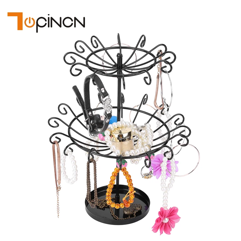 

2 Layers Metal Rotating Jewellery Display Stand Holder Shelf Desktop Makeup Organizer Earrings Necklace Bracelet Storage Rack