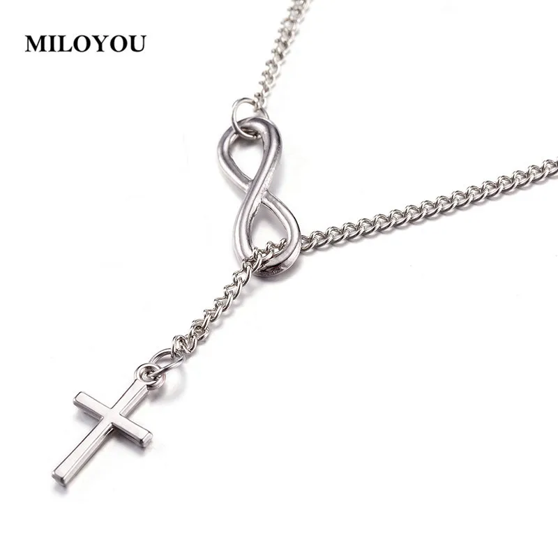 

MILOYOU Fashion Cross Necklace for Women Silver Color Lucky Number 8 Pendant Necklace Trendy Party Statement Necklace ML019