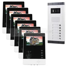 DIYSECUR 4.3 pulgadas De $ number Hilos Apartamento Videoportero Audio Visual Intercom Sistema de Entrada de la Cámara de INFRARROJOS para 6 Familias