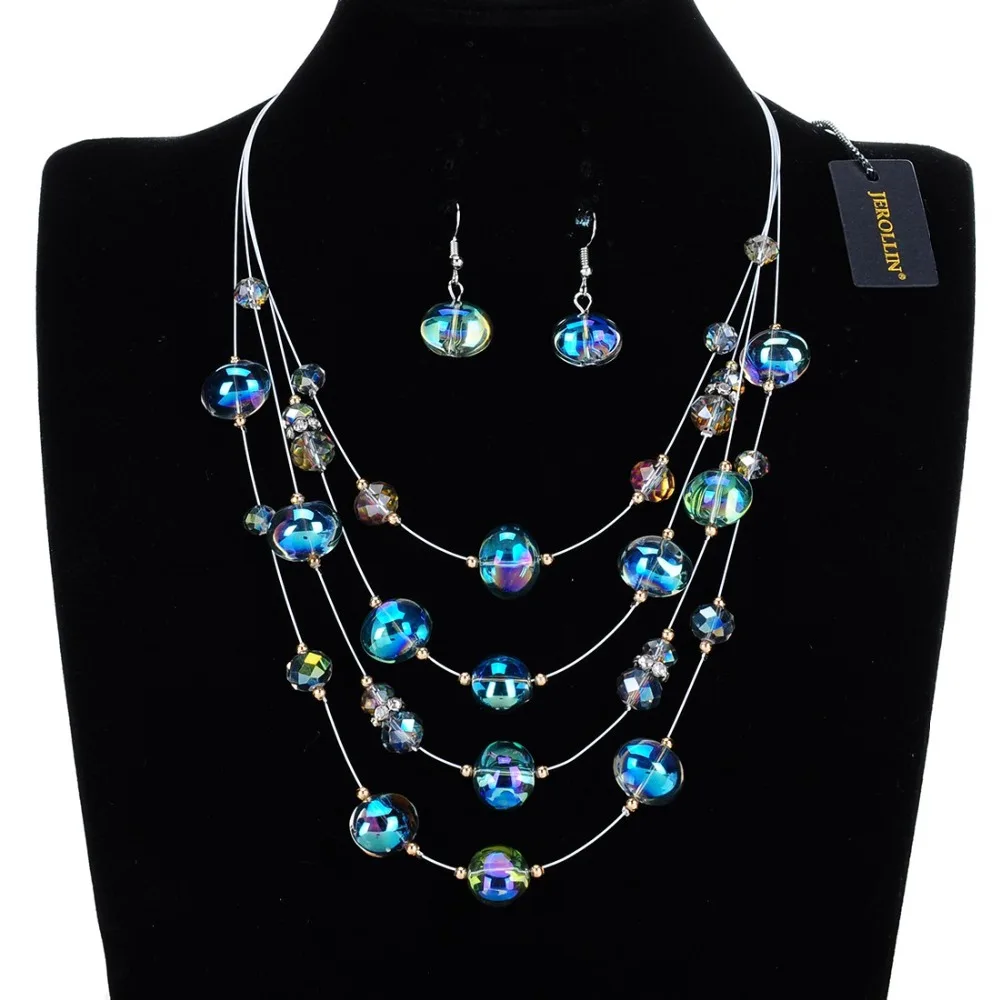 

Bohemian Style African Beads Jewelry Set For Women Multi layer Necklace Earrings Set Crystal Shell Direction Party Gift
