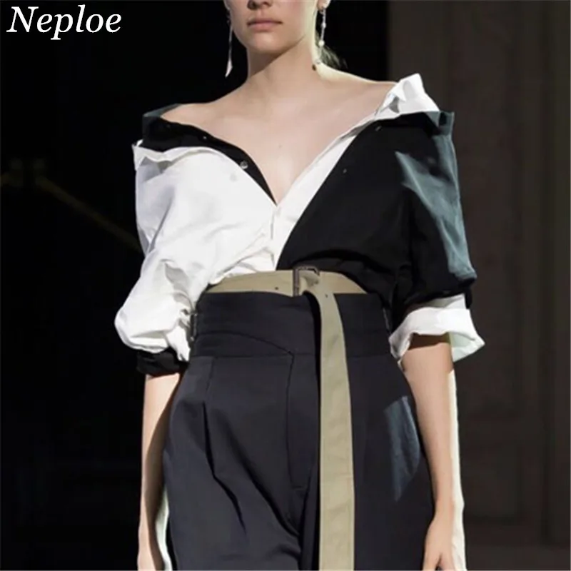 Шикарная блузка Neploe из двух частей для женщин черная белая с рукавами в стиле