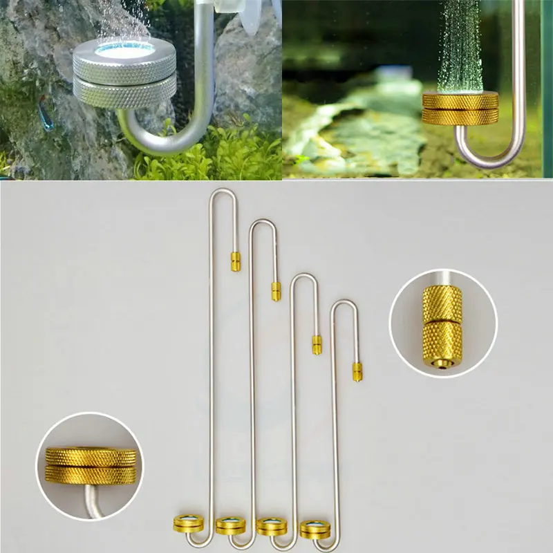 Распылитель СО2 из нержавеющей стали с распылителем на присоске для аквариума 4 размера длина серебро и золото