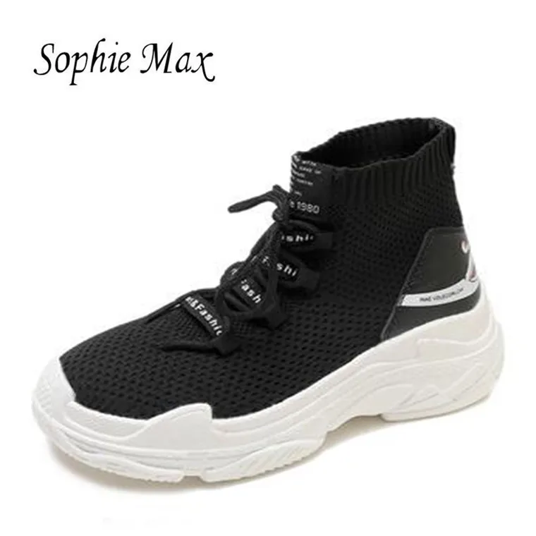 

Shark Jogging Shoes Women Knit Upper Breathable Sport Shoes Chunky Shoes High Top Running Shoes For Women Fitness Sneakers Black