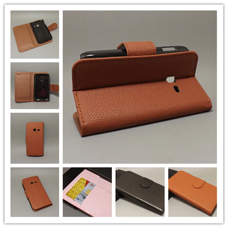 

for Samsung S6802 Galaxy Ace Duos Advance Luxury lizhi leather case cover stand function for with 2 Card Holder and pouch slot