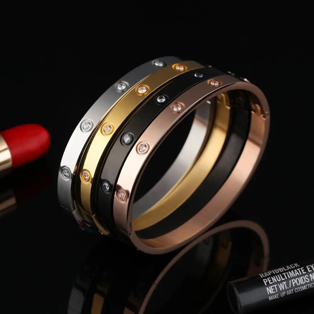 

New mens stainless steel Love Bangles Cuff White Black Crystal Womens Bracelets Manchette Femme Armreifen Bracelet