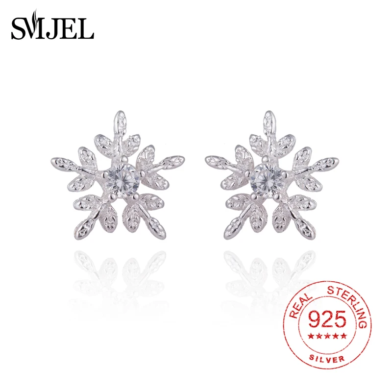 SMJE 100% Серебро 925 пробы Cz снежинка серьги для женщин зимние украшения в подарок на