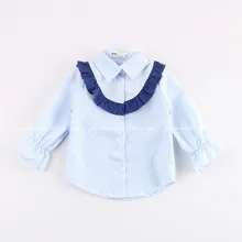 Рубашки для девочек на весну и осень г., Новое поступление, Корейский детский хлопковый топ с длинными рукавами, рубашка Милая рубашка в полоску для девочек, бутик