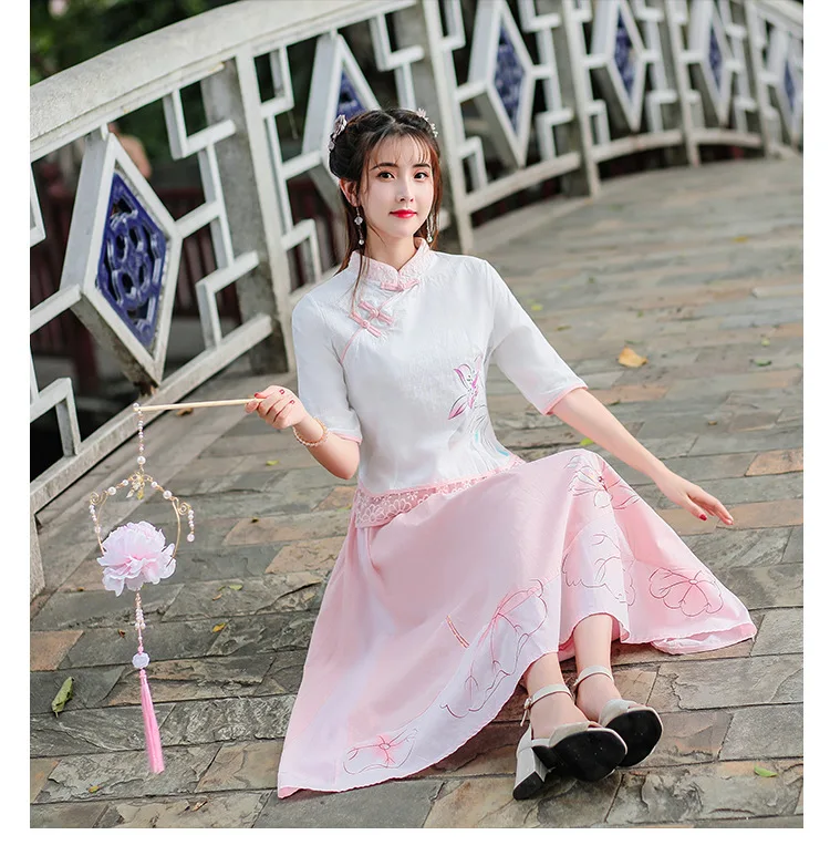 SHENG COCO Linen льняные женские костюмы Hanfu Женская традиционная юбка в китайском стиле костюмы Qipao топы и юбки костюмы guzheng комплект плюс размер