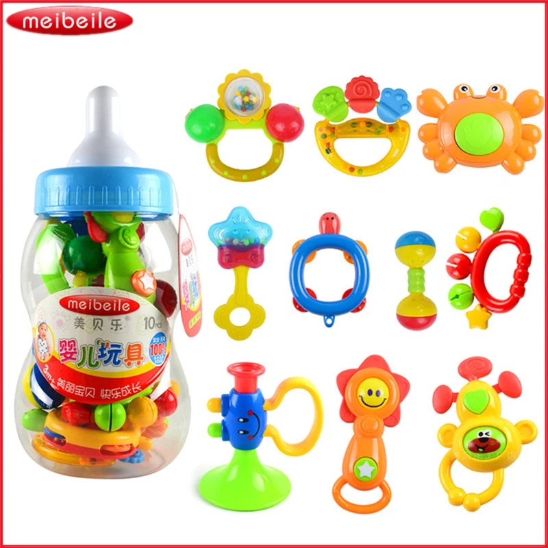 10 pieces/set Plastic Rattle Toys Feeding Bottle Baby Rattle Musical