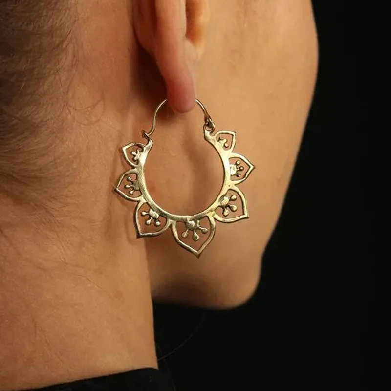 

Tocona Tribal Antique Gold Silver Flower Mandala Drop Dangle Earring For Women Boho Geometric Hollow Pendant Jewelry 6720