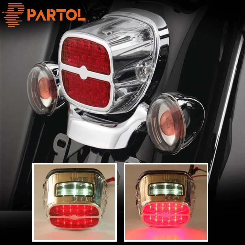 

Partol Motorcycle LED Taillight Running Lamp License Plate Brake Light 12V Chrome For Harley Sportster Softail Dyna Touring