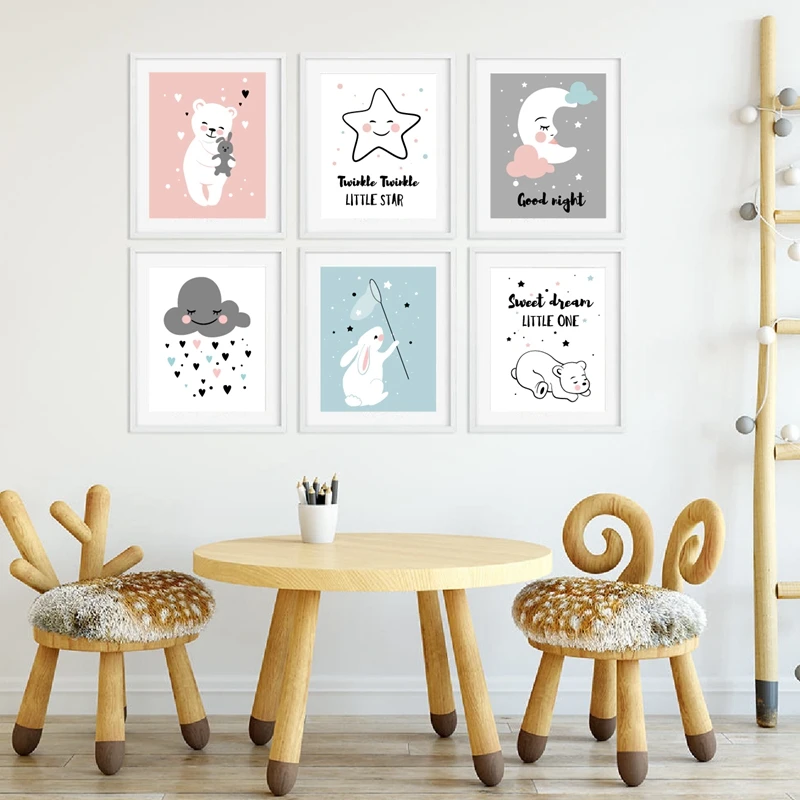 cute animals print kids room decor