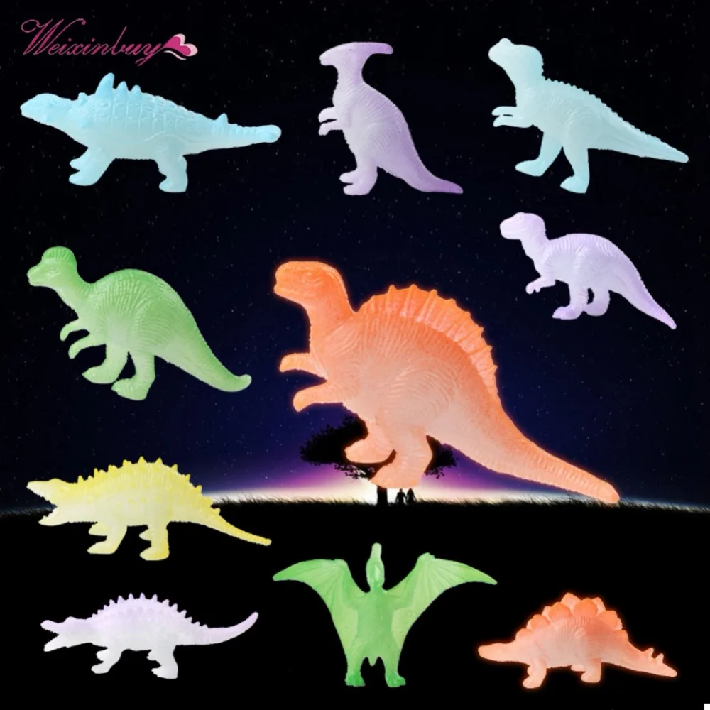 10 pcs/set mix Super funny Mini luminous Jurassic Noctilucent Dinosaur Toys Kids Glow In The Dark Dinosaurs Action Figures Toys
