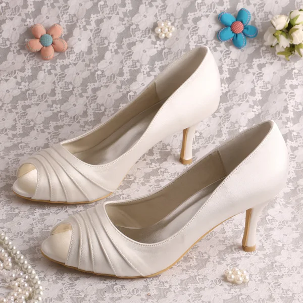 Top Selling Cream Open toe Women Pumps Bridal Shoes Wedding Heel 8CM