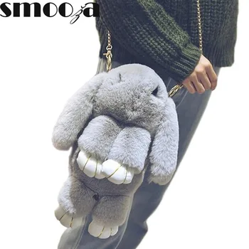 

SMOOZA Dead Rabbit Bags Women Rex Rabbit Fur Chain Shoulder Bag cute Multifunctional for Girls Funny messenger bags