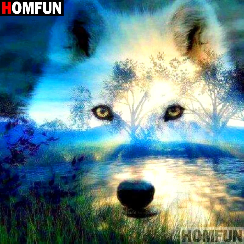 Алмазная 5D картина HOMFUN волчий пейзаж полноразмерная/круглая Вышивка крестиком