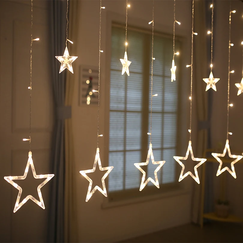 2.5m Christmas Curtain Lights bedroom LED star Garland Fairy Lights For Holiday Xmas indoor Wedding Party home Decoration light 2.5m Christmas Curtain Lights bedroom LED star Garland Fairy Lights For Holiday Xmas indoor Wedding Party home Decoration light