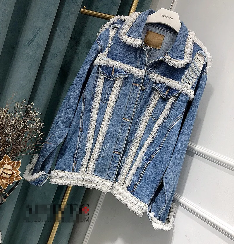 Sleeve Knitting Patchwork Women Denim Jackets Korean Style turn down collar winter autumn