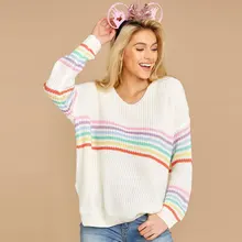 Rainbow Sweater Women Jumper Modis Pullover Winter Clothes Sweaters Woman Streetwear Jumpers Knitted Tops For Womens Clothing sweaters modis m182w00296 jumper sweater clothes apparel pullover for female for woman tmallfs