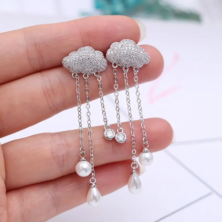 

Warme Farben New Women Cloud Drop Earrings Crystal from Swarovski 925 Silver Pearl Earrings Jewelry Anniversary Gifts for Lady