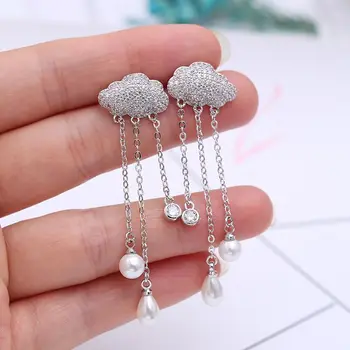 

Warme Farben Women Cloud Drop Earrings Crystal 925 sterling Silver Pearl pendientes Earring Jewelry Anniversary Gifts for Lady