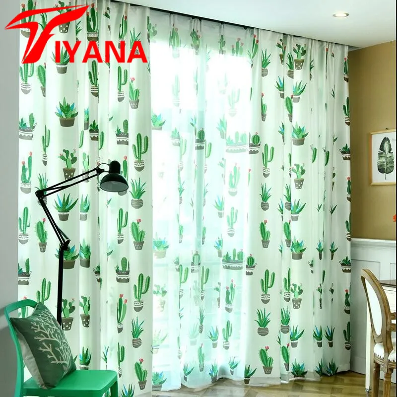 Modern Nordic Plant Custom Curtain For Living Room Study ins Green