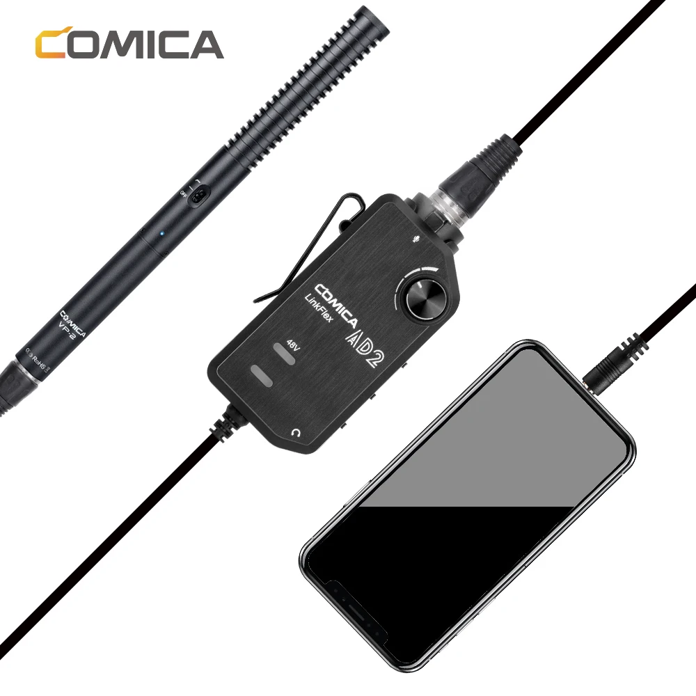 COMICA LinkFlex AD2 XLR/6,35 мм до 3,5 мм аудио адаптер предусилителя с фантомным питанием для iPhone/Android/Nikon/Canon камеры и гитары