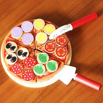 

27pcs Simulation Fruit Vegetable Tableware Pizza Wooden Toys Pretend Play Food Cooking Children's Educational Hands Kitchen