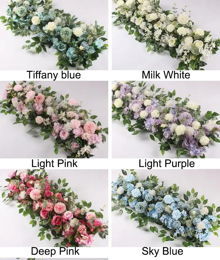 50cm Length DIY Arch Flower Row Silk Flower with Foam Acanthosphere Rose Peony Mix Flower for Wedding Backdrop Decoration