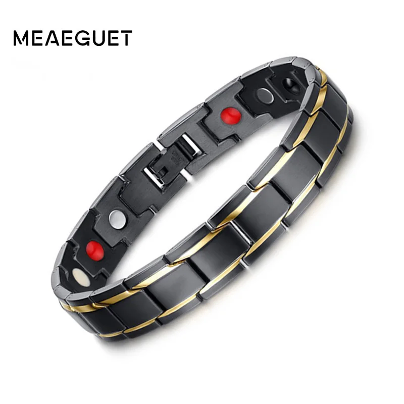 Meaeguet 12 мм черный здоровья браслеты и магнитные H мощность нержавеющая сталь браслет ювелирные изделия для мужчин