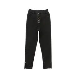Дети Мода спереди повязки длинные джинсы для девочек эластичный пояс комфорт джинсы детские универсальные Slim Fit джинсовые брюки AA60422